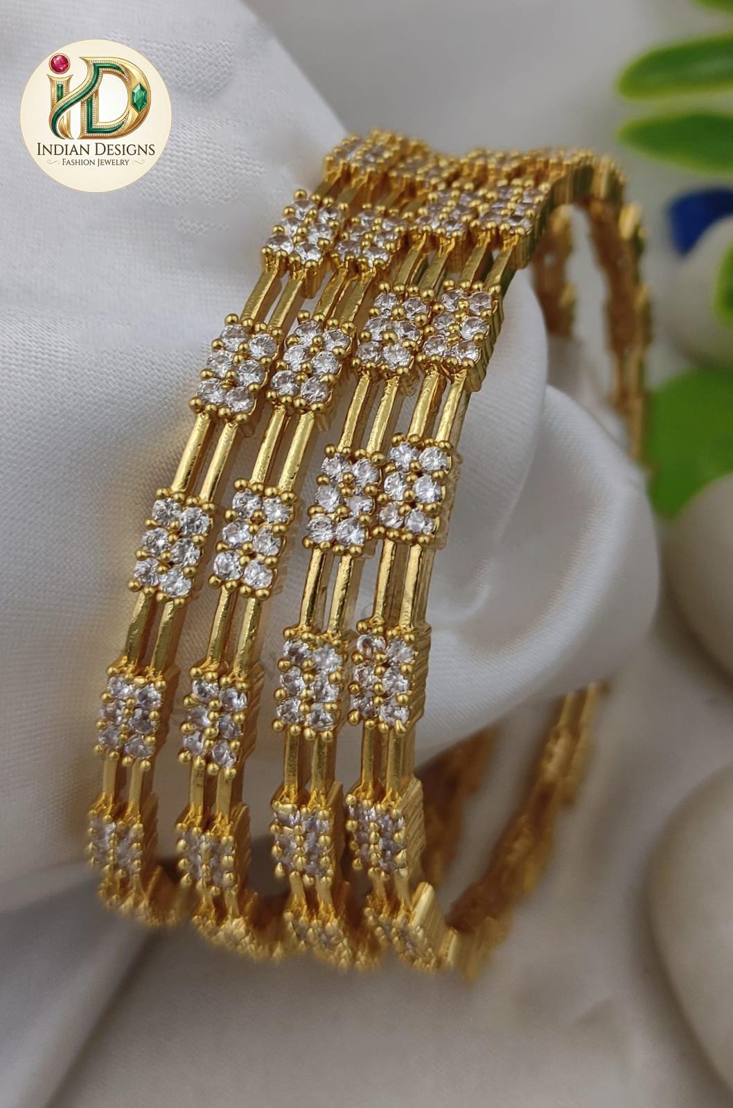 Gold Plated CZ Bangles Set of 4| Geometric Square Cluster Indian Bangles| American Diamond Split Band Bracelet| bangles gift for her