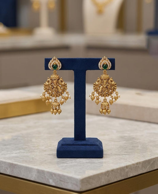 South Indian Temple Jewelry Earrings| Antique Gold Lord Krishna Jhumka| Traditional Bridal Statement Jewelry| Gift for her