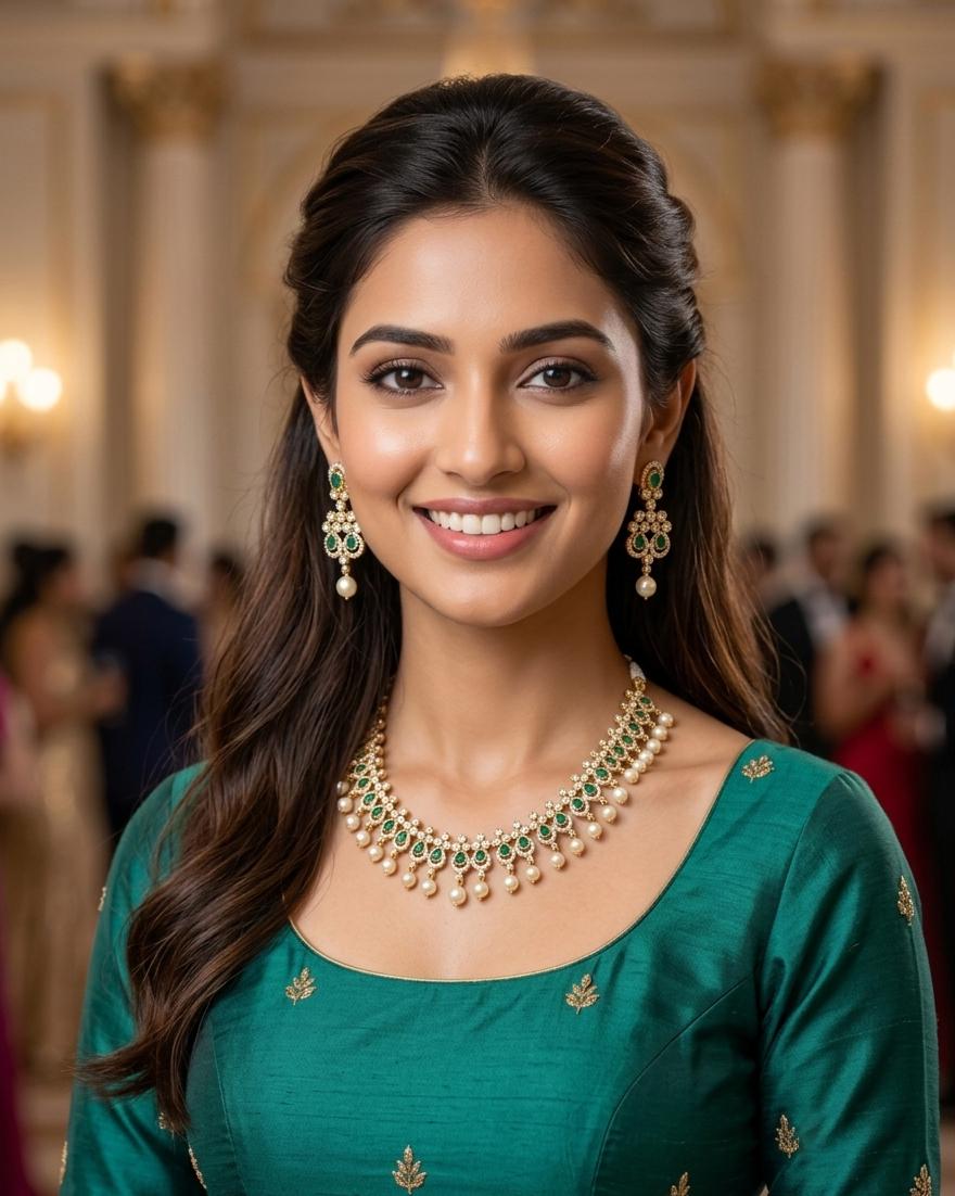 Indian Pearl Choker Necklace Set with Earrings| Gold Plated CZ Kemp Stone Bridal Jewelry| South Indian Temple Jewelry| Pakistani Wedding Set