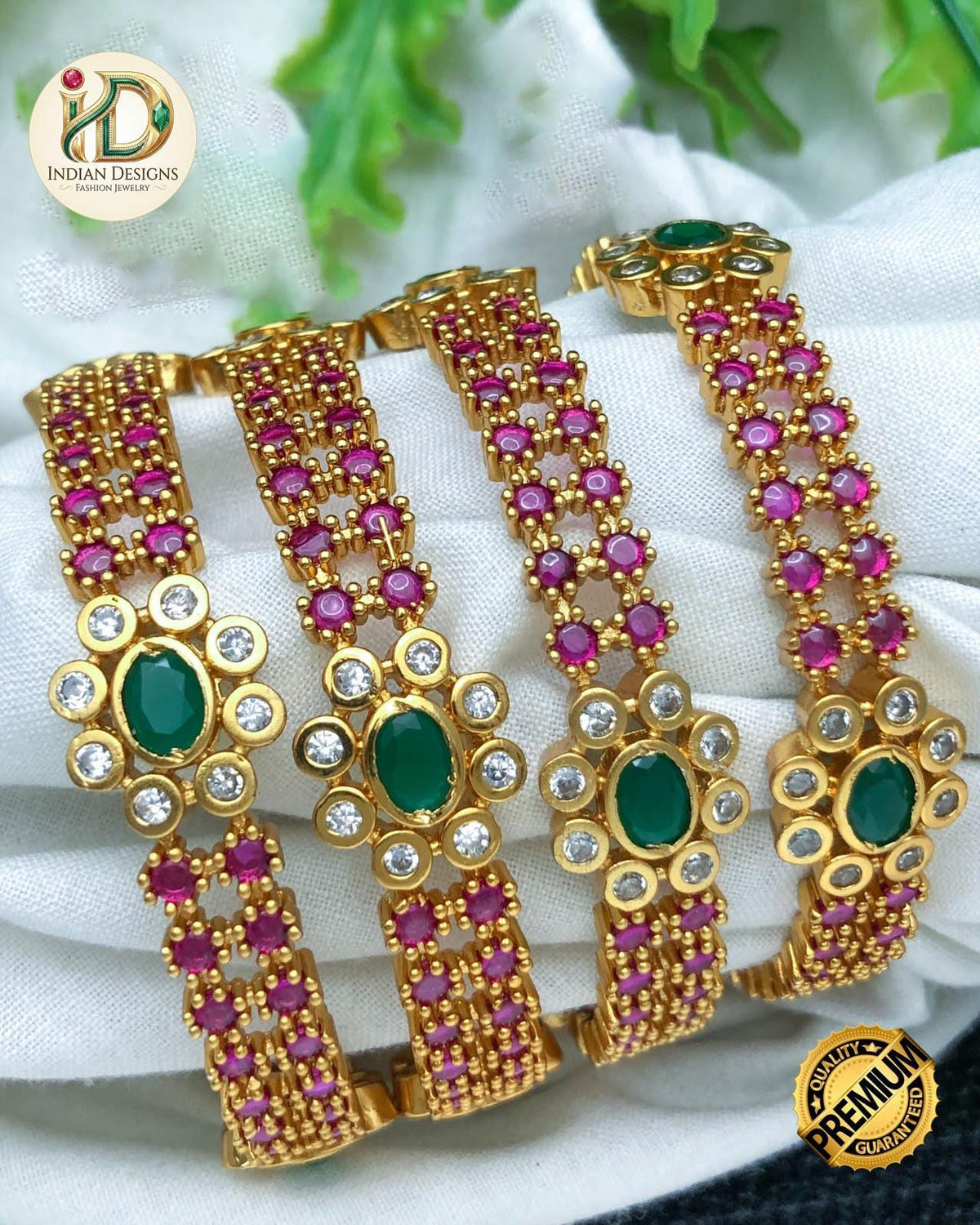 Ruby Green Stone Bangles Set of 4| Gold Plated Indian Bridal Bangles| Kemp Floral Stone bangles| Bollywood style bangles| Gift for her