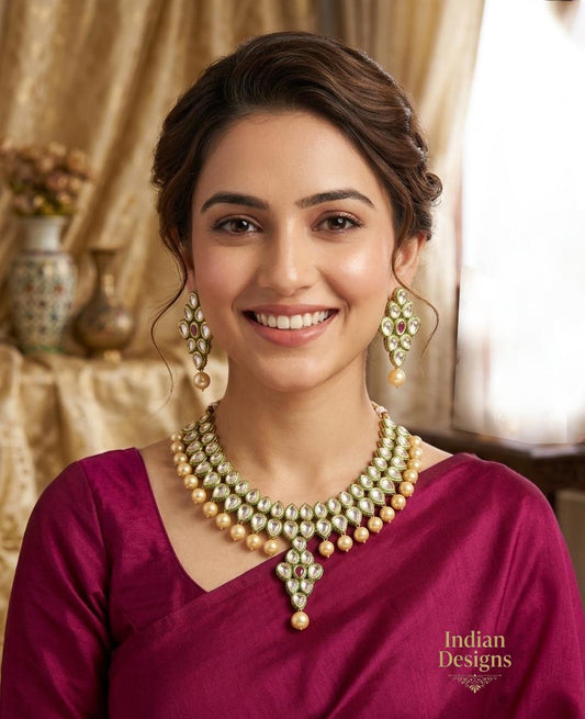 Kundan Necklace Indian Bridal Jewelry| Emerald Green Meenakari Polki Choker| Ruby Accent Statement Collar Necklace| Bollywood Wedding set