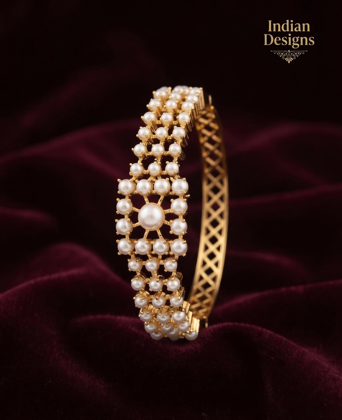 Openable pearl bangle| Indian AD stone Pearl Bangle Set|22k Gold Plated Kada Bracelet| Wedding Jewelry Gift for Her| Ruby Emerald Bangle