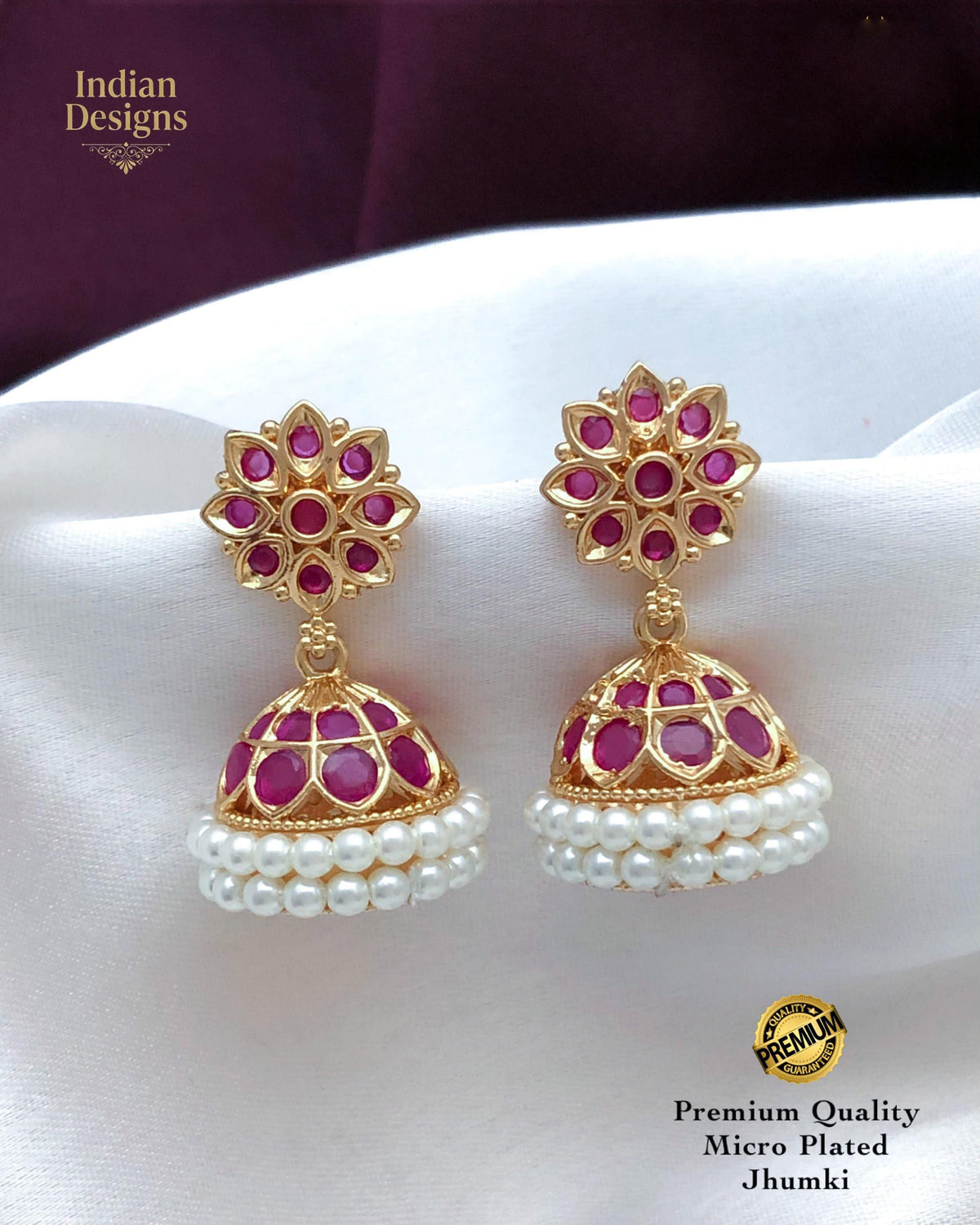 Small Jhumka Earrings with Pearls & AD Stones| Gold Plated Indian Earrings| Minimalist Traditional South Indian style Jhumki| Gift for Her