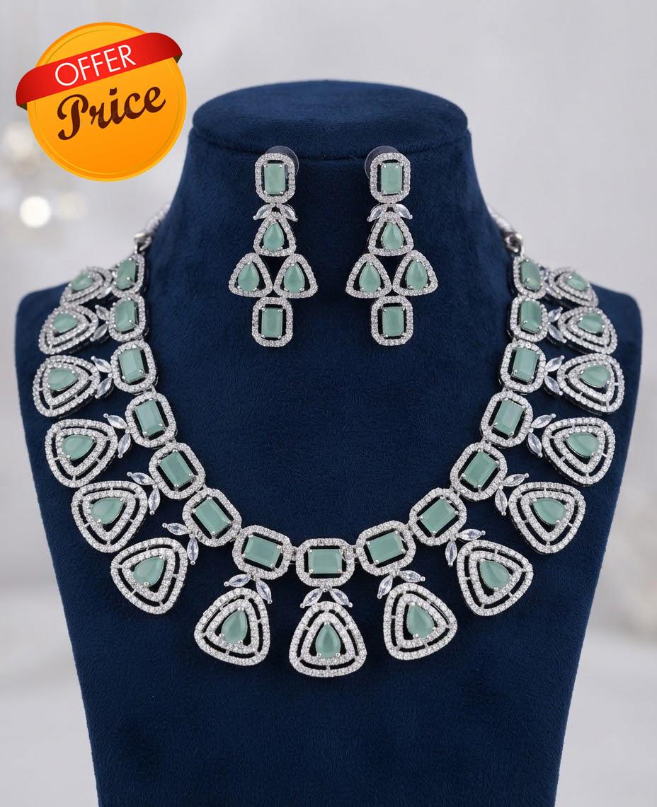 American Diamond Choker| Indian CZ Necklace Set with Earrings| Mint Pink Crystal Collar| Bollywood Bridal Jewelry South Asian Wedding Jewels