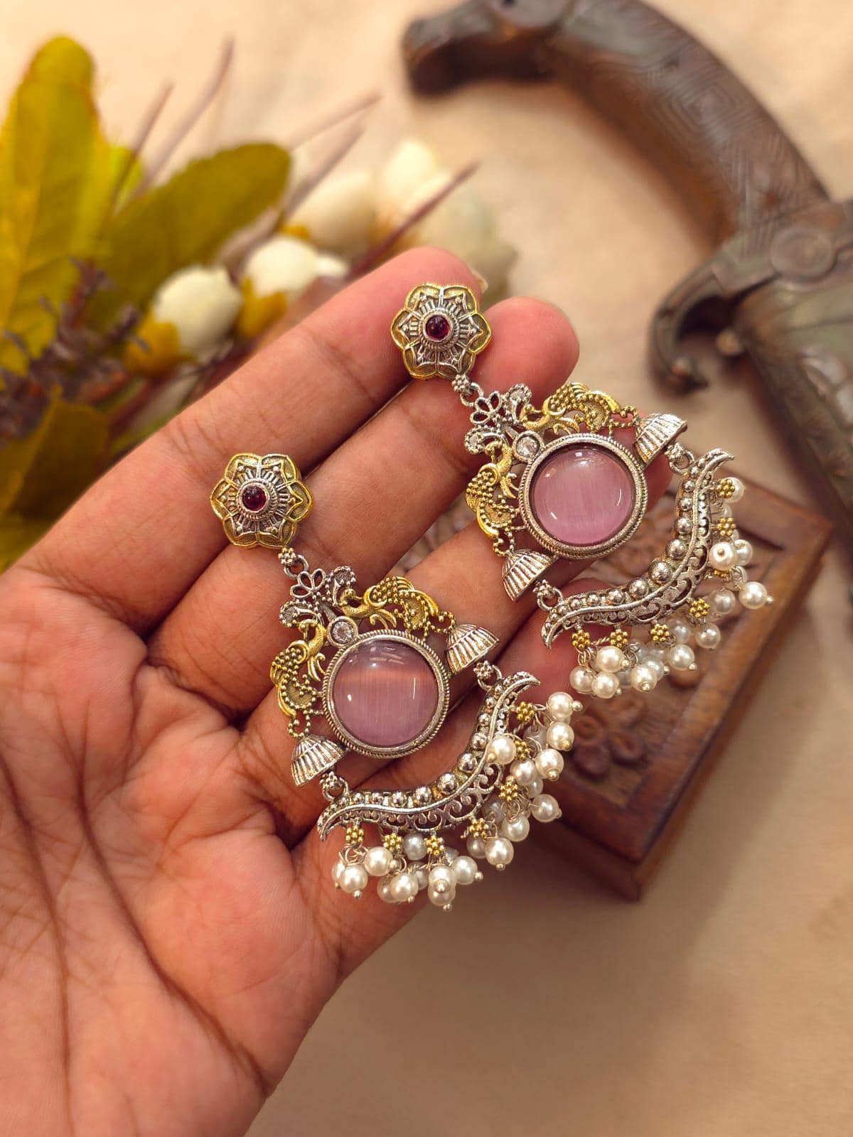 Dual tone Oxidized Silver Earrings| Indian Chandbali Earrings| Statement Earrings| Bollywood Style Earrings