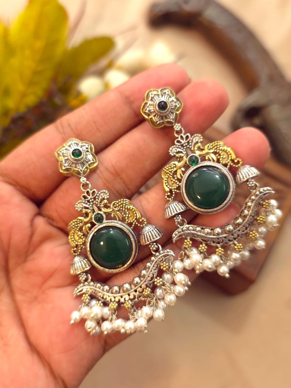 Dual tone Oxidized Silver Earrings| Indian Chandbali Earrings| Statement Earrings| Bollywood Style Earrings