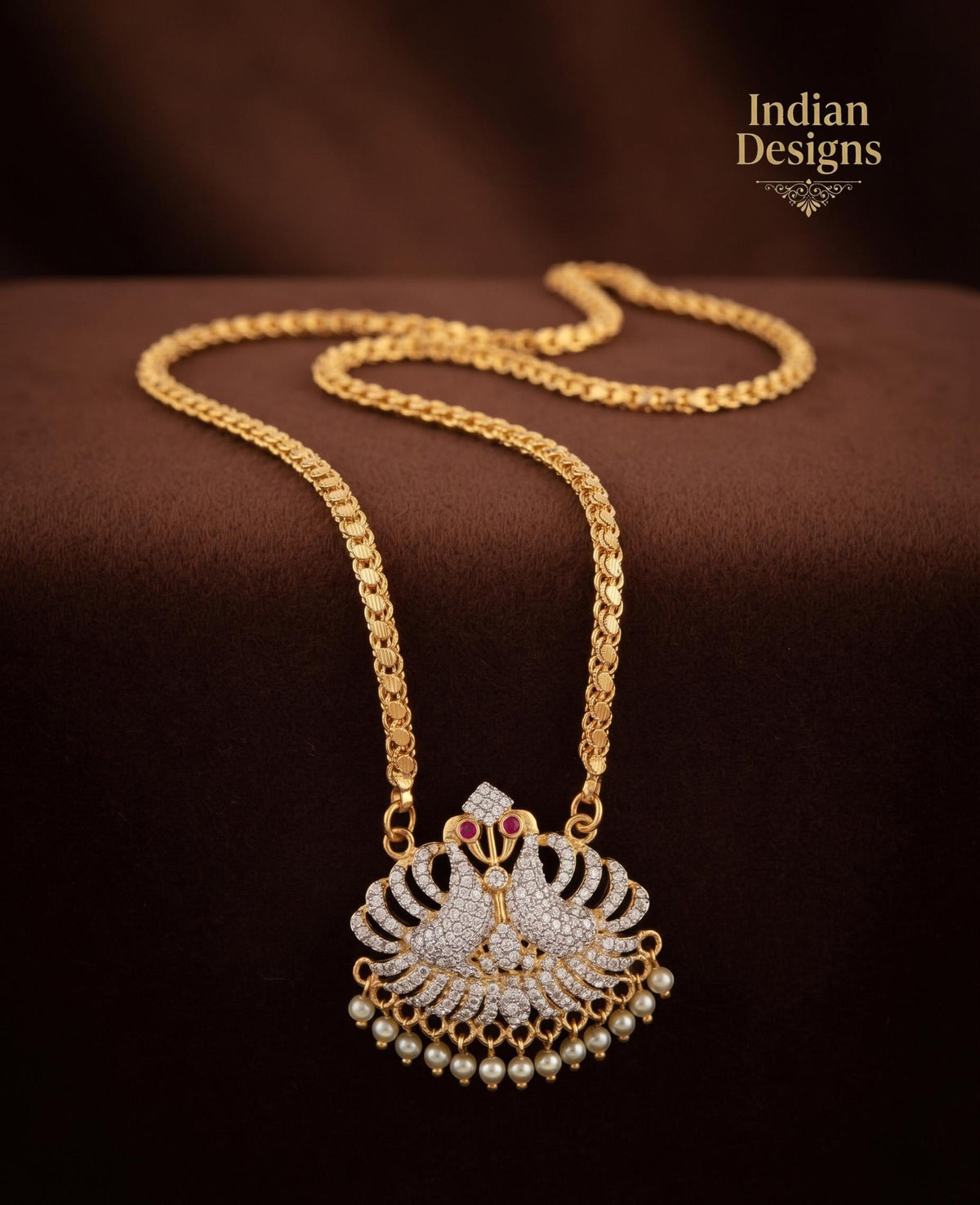 Gold Plated Peacock Pendant Necklace| CZ Ruby South Indian Temple Jewelry Chain| Festive Wear Bridal Wedding Gift for Her|Statement necklace