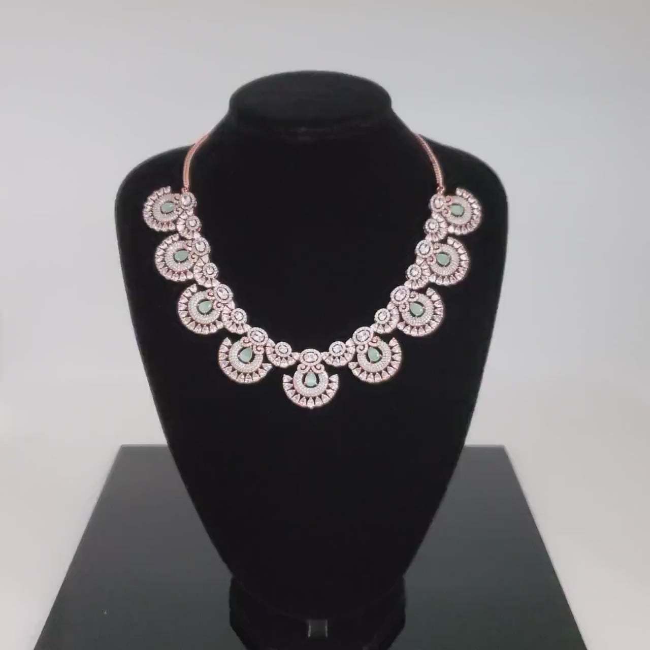 Rose gold american diamond necklace set | indian wedding jewelry for bride | mint green statement necklace | golden diamond circle necklace