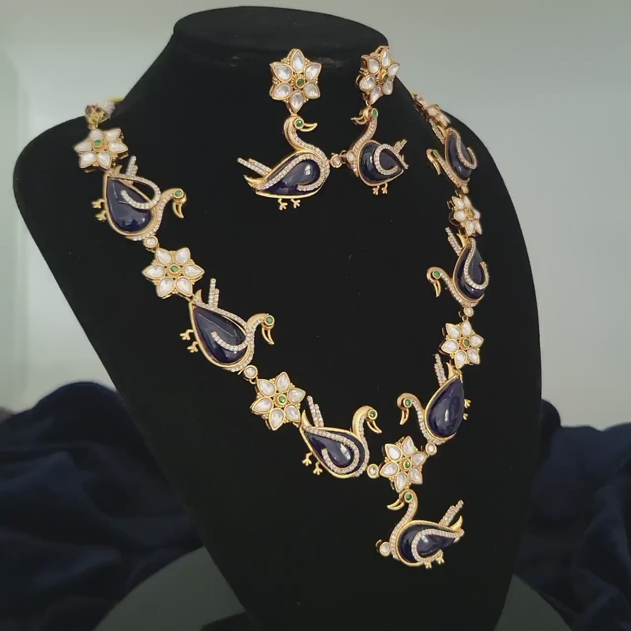 Pink Tourmaline Kundan Swan Necklace Set with Earrings| Traditional Indian Bridal Jewelry| Gold Plated Polki Bird Motif Choker|gift for her