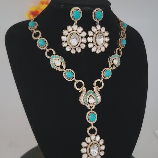 Victorian gold turquoise  doublet stone moissanite polki kundan necklace set|sabyasachi inspired jewelry|gift for her|statement necklace set