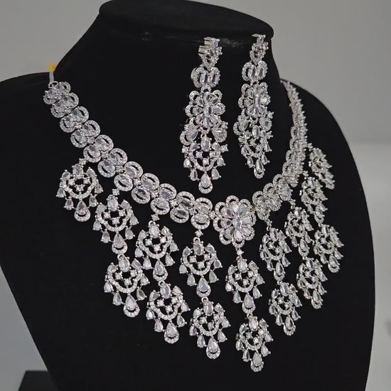 Grand Bridal & Wedding Statement Jewelry| AD Stone Choker Necklace| Multi Stone Diamond Replica Cocktail Jewelry| Modern Indian Wedding Set