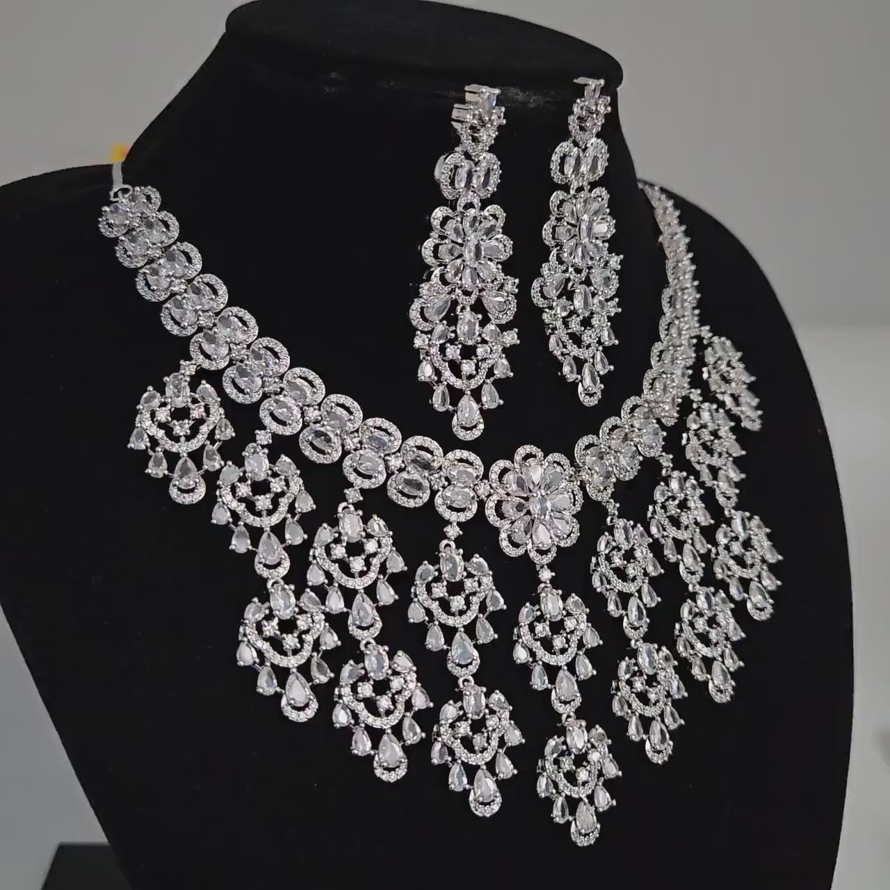 Grand Bridal & Wedding Statement Jewelry| AD Stone Choker Necklace| Multi Stone Diamond Replica Cocktail Jewelry| Modern Indian Wedding Set