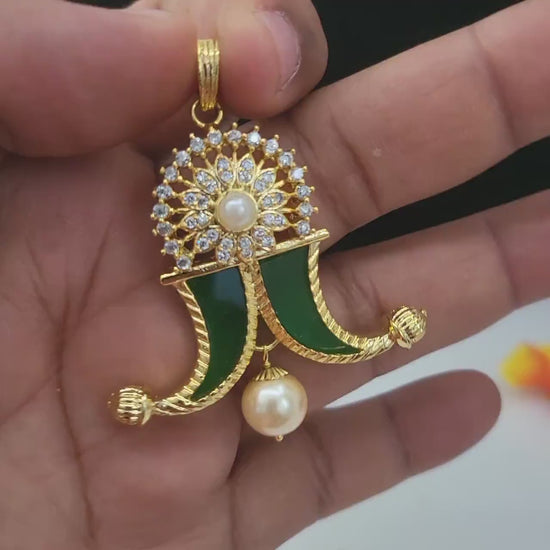 Gold plated puligoru pendant | american diamond tiger claw pendant designs | ad locket | cz pearl pendant | south indian jewelry designs