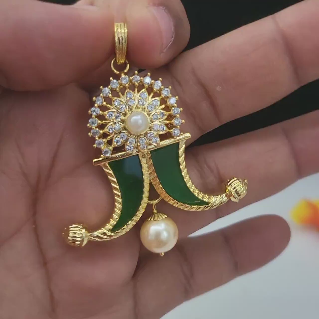 Gold plated puligoru pendant | american diamond tiger claw pendant designs | ad locket | cz pearl pendant | south indian jewelry designs