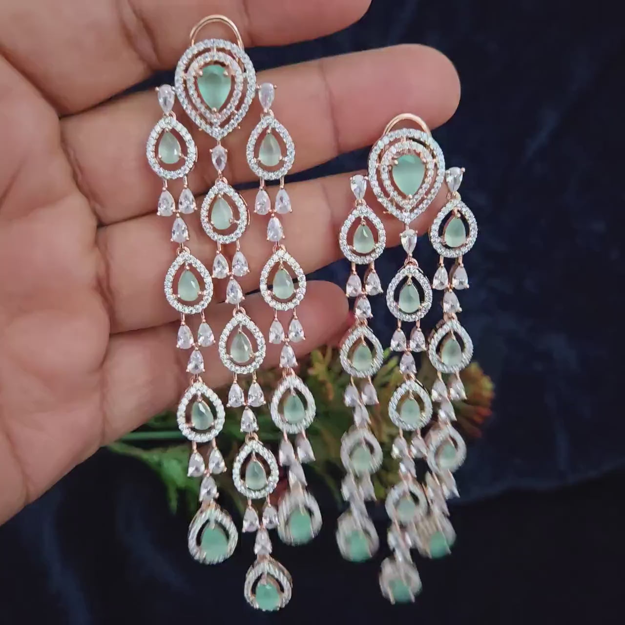 Rose Gold Long AD Earrings| Indian Bridal Dangle Earrings| Statement Party Jewelry| American Diamond Earrings| Gift for her