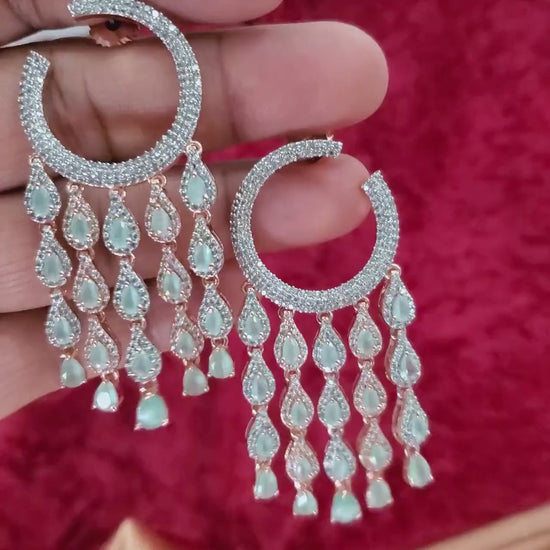 Earrings for women| chandelier earrings diamond in rose gold finish | multi strand dangle earrings | indian wedding earrings online shopping