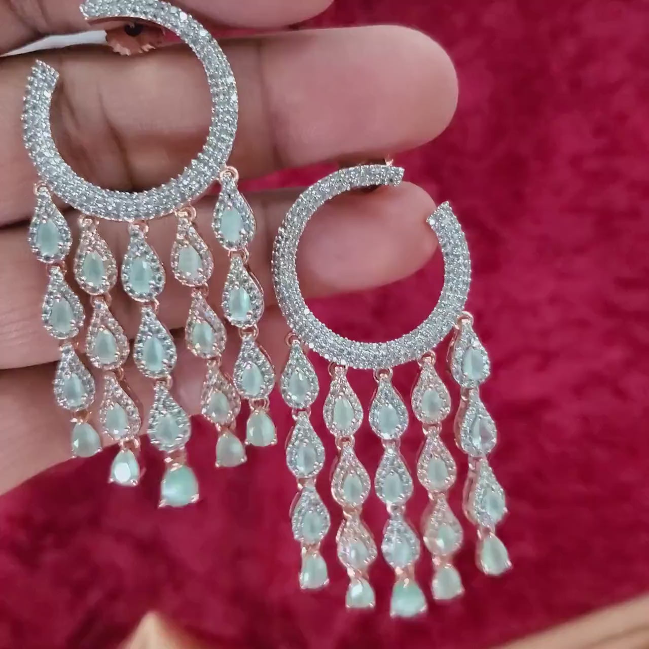 Earrings for women| chandelier earrings diamond in rose gold finish | multi strand dangle earrings | indian wedding earrings online shopping