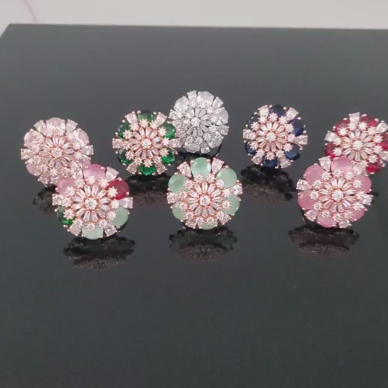 Shop beautiful designer rings | rose gold rings for woman | rings gift for her | trending fashion jewelry cz color stone flower design rings