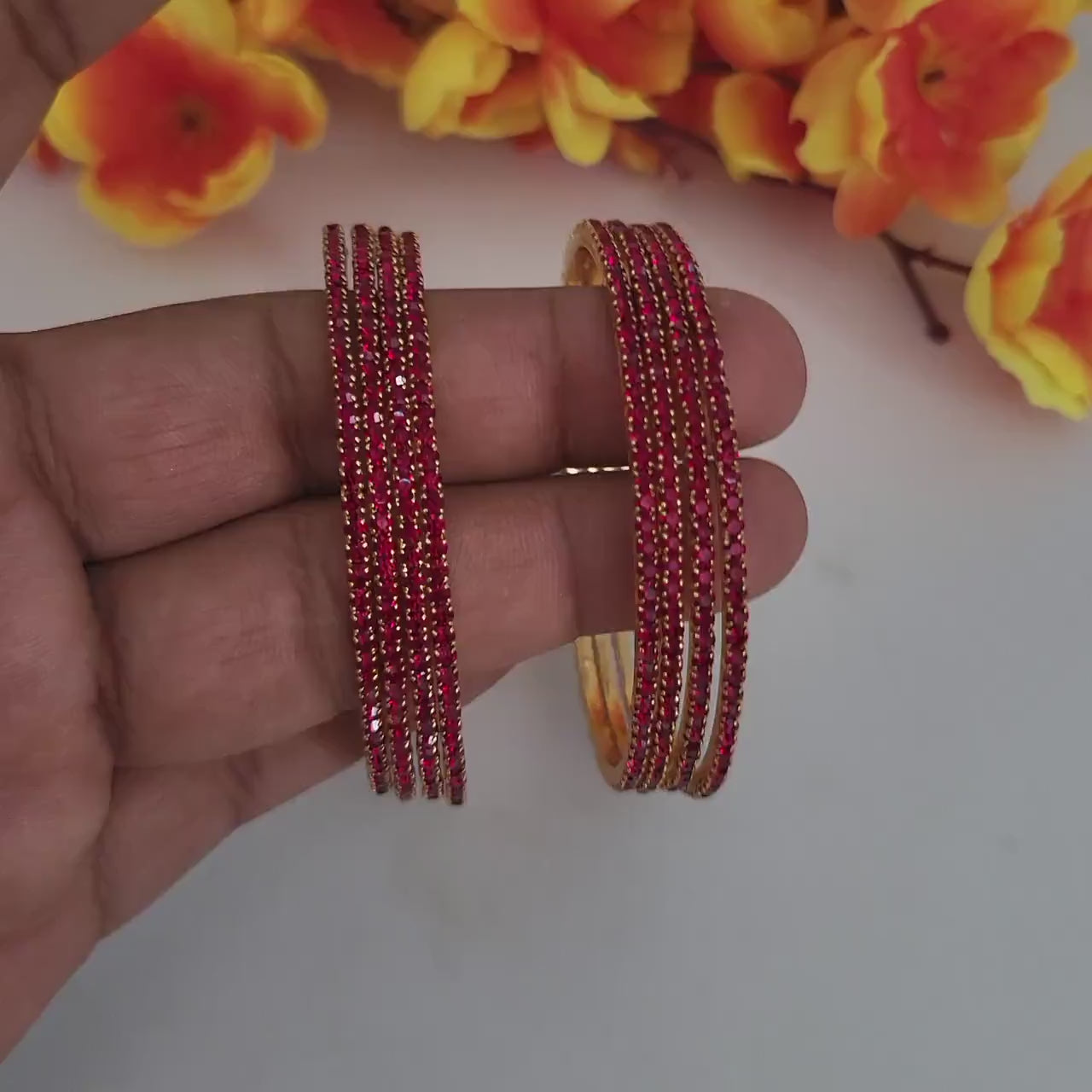 Gold Tone Maroon Stone bangles Set of 8pcs| Maroon Crystal bangle bracelet| CZ set bangles| Statement bangles| Gift for her| Indian Bangles