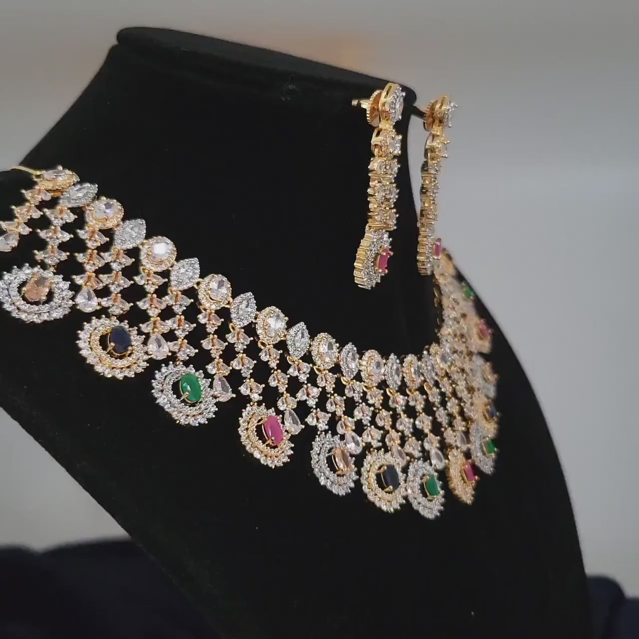 Cz diamond bridal choker necklace earring set| statement wedding necklace| american diamond choker set|indian/pakistani jewelry|gift for her