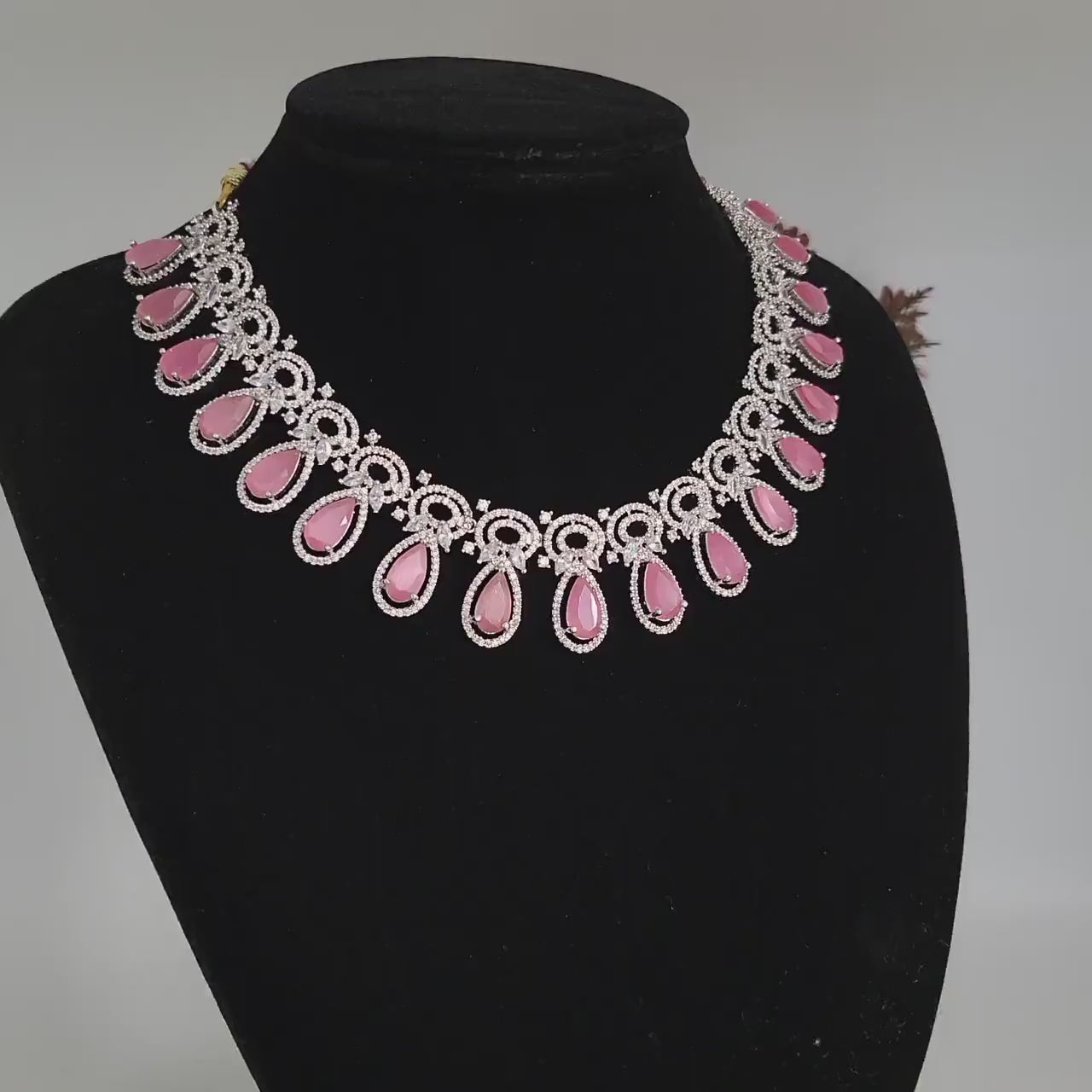 Pink Stone Statement Choker necklace set| Wedding, Party-wear, Indian Jewelry| American diamond set| Bollywood jewelry| Gift for her
