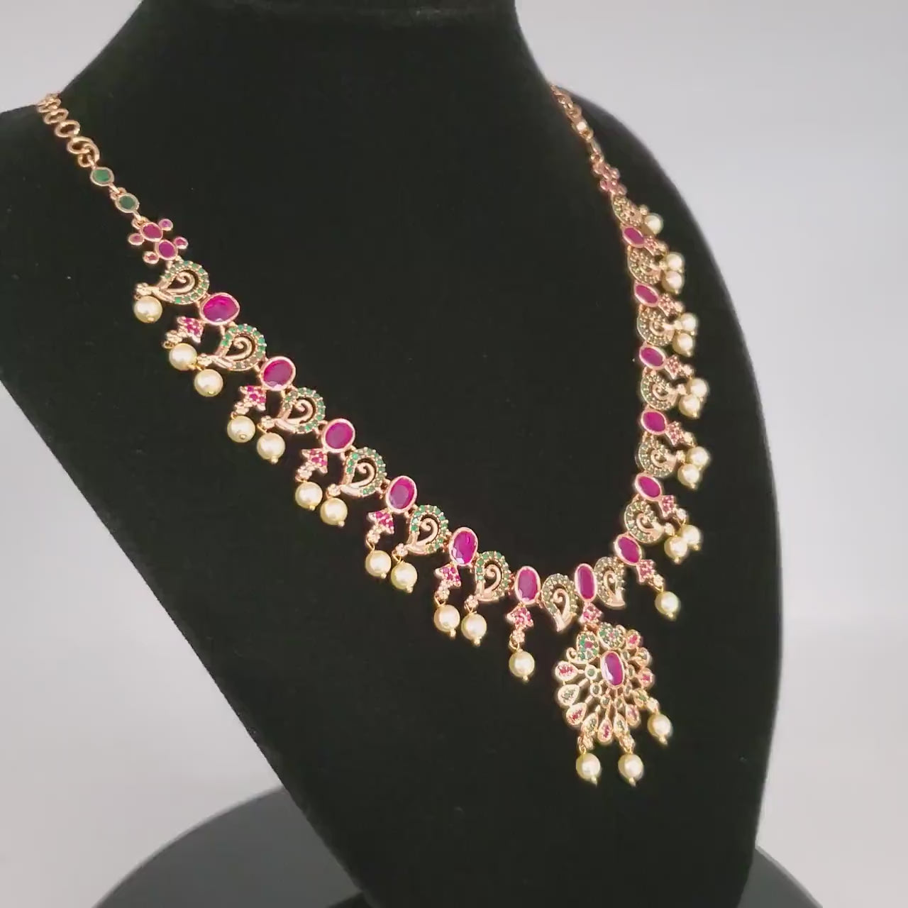 Gold plated Indian necklace set jewelry | Fine Polish 1 gram gold ruby emerald pearl necklace Earring set | Gift for Her | Wedding Jewelry