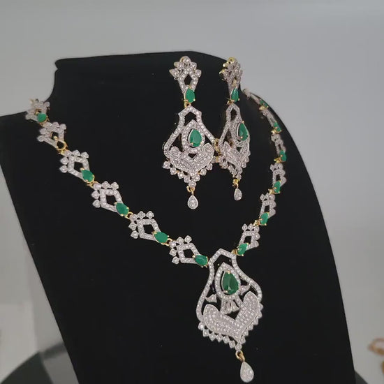 Beautiful american diamond necklace & earrings| cz diamond ruby emerald necklace| party wear jewelry| fashion wedding necklace| gift for her