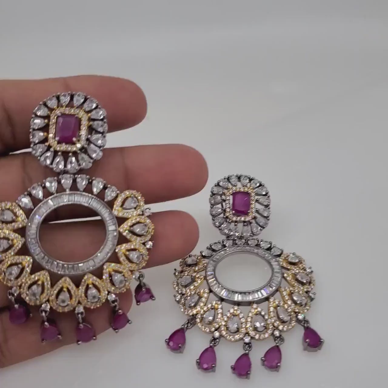 Black Rhodium Polish AD Chandbali Earrings| Statement Indian Earrings| CZ Party Wear Earrings| Wedding Jewelry Gift| Bollywood earrings