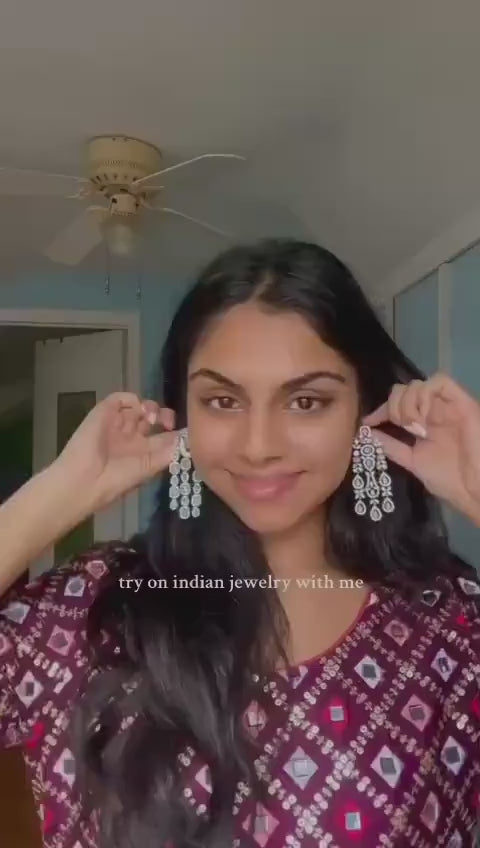 Stunning Indian Statement Chandelier Earrings| Silver Polish AD stone Dangle Drop Earrings| Wedding, & Party Earrings| gift for her