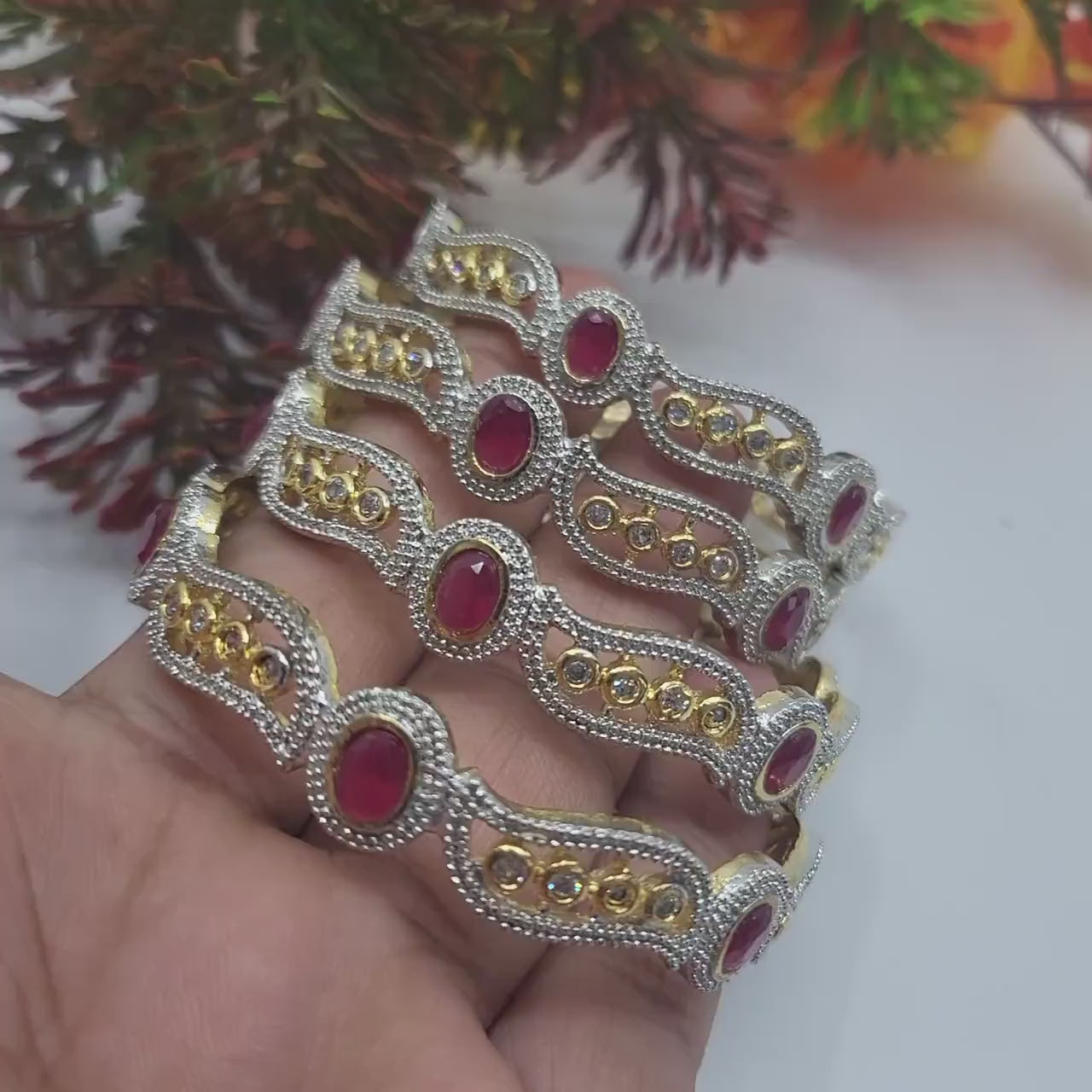 Cz diamond bangles, Ruby stone Gold plated bracelet jewelry | American diamond gold polish bangle bracelet | Indian designs Crystal bangles