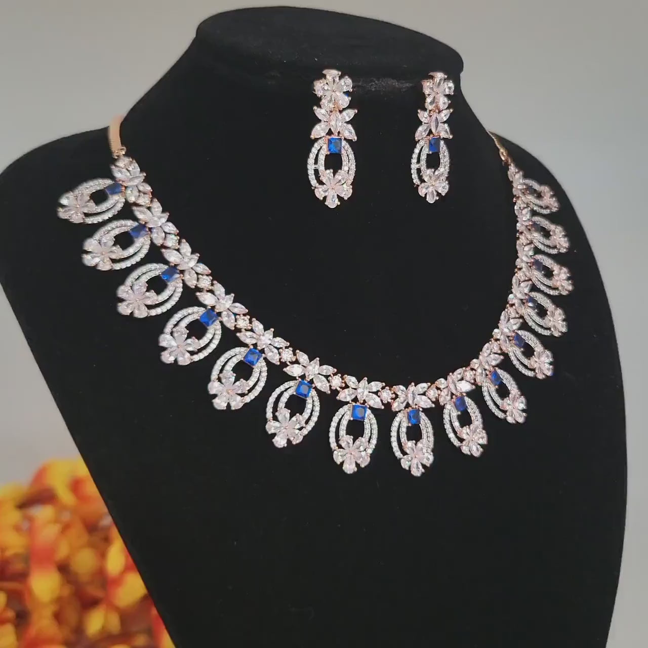 Hand crafted Zircon Stone Enhanced Necklace|Rose Gold Polish Copper Alloy Stone CubicZirconia Necklace|Womens Luxury Elegant Fashion Jewelry