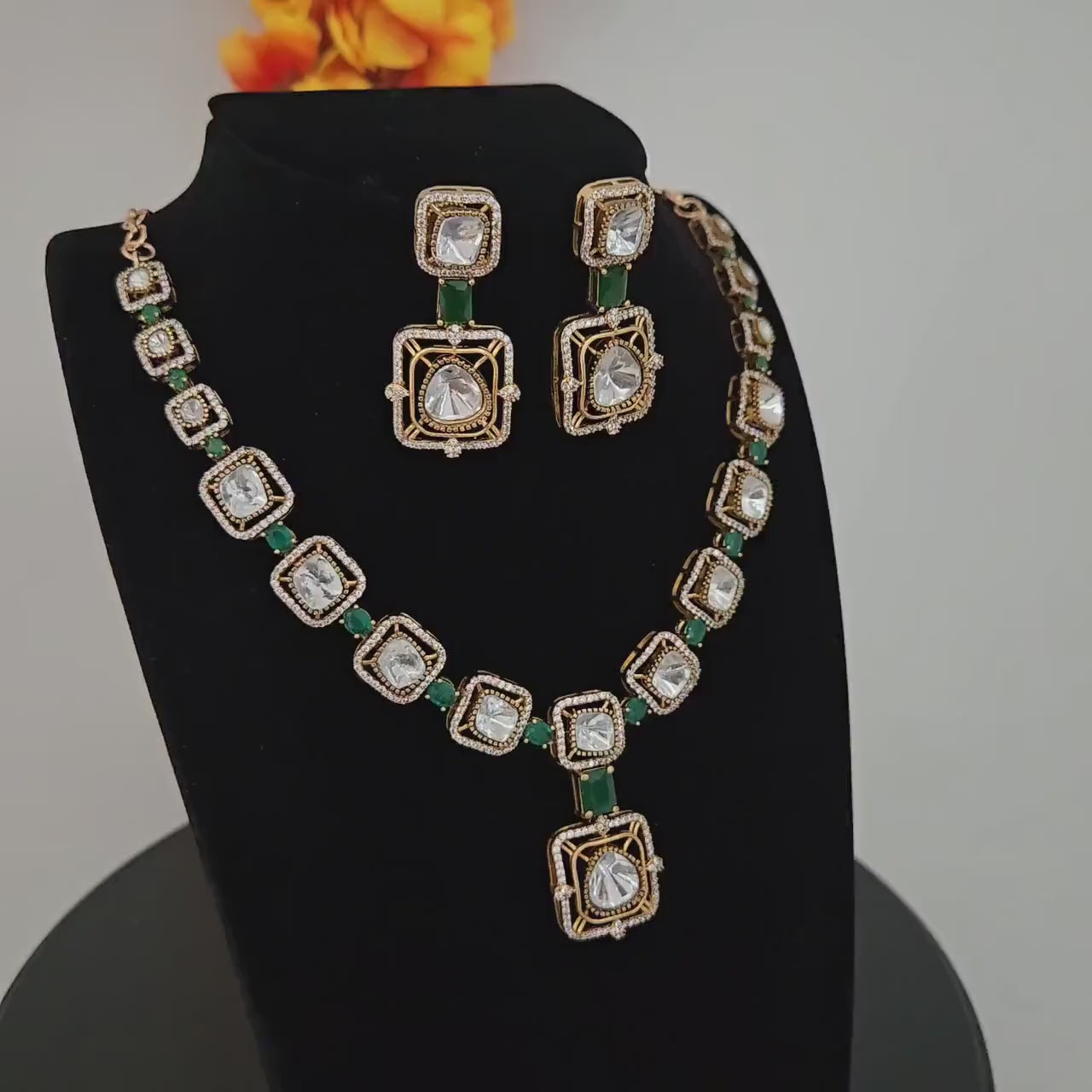 Victorian gold polish kundan necklace set| statement necklace| uncut polki kundan stone necklace| indian wedding bridal jewelry|gift for her