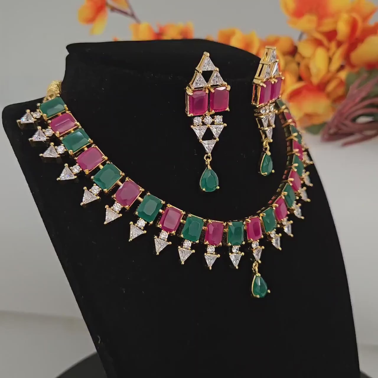 Gold plated ruby emerald ad stone choker| indian wedding jewelry| minimalist american diamond cz bridal wedding jewelry| gift for her