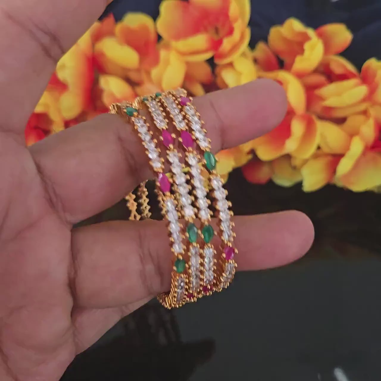 AD stone Ruby and Green bangles set of 4| American Diamond CZ stone Indian Bangles| Gold Plated Stylish Party Wear Bangles set| Gift for her