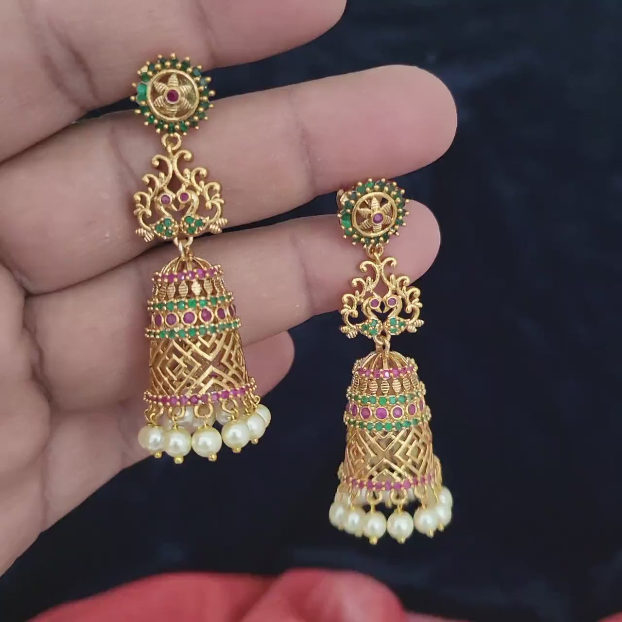 Gold plated long jhumka earrings | indian designs jhumka collection | traditional matte gold jhumka earrings | indian jhumka jhumki earrings