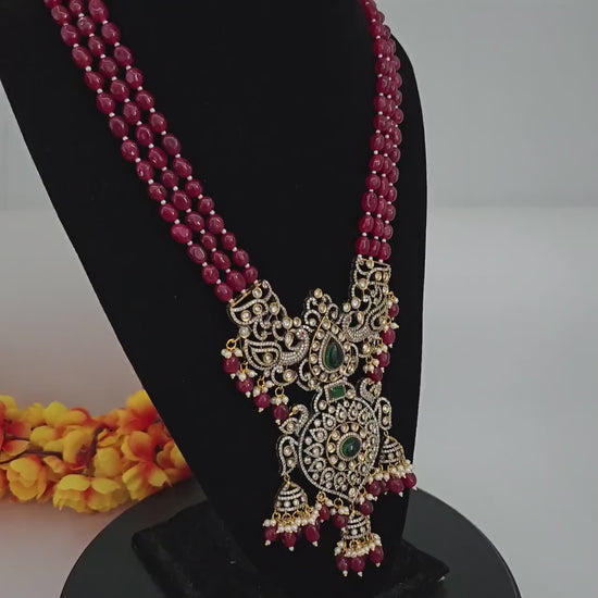 Victorian Polki Kundan Long Rani Haar Necklace Set| AD CZ Stones & Emerald Green Pendant with Multi layer necklace|Indian /Pakistani Jewelry