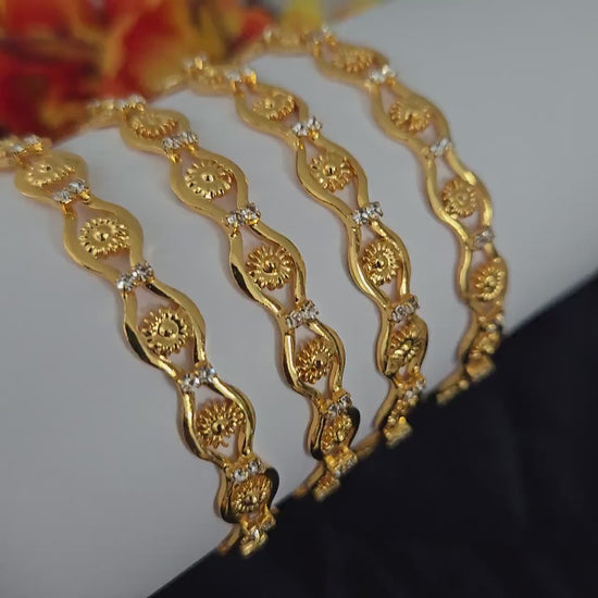 Gold plated daily bangles set of 4| lightweight bangle set| statement wedding bangles| indian traditional party wear bangles| gift for her