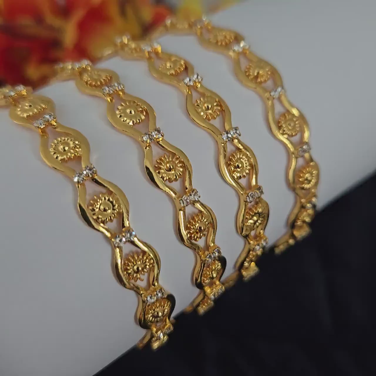 Gold plated daily bangles set of 4| lightweight bangle set| statement wedding bangles| indian traditional party wear bangles| gift for her