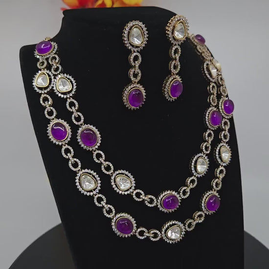 Doublet stone moissanite polki necklace & earring set| victorian gold emerald and pink kundan sabyasachi statement necklace set|gift for her