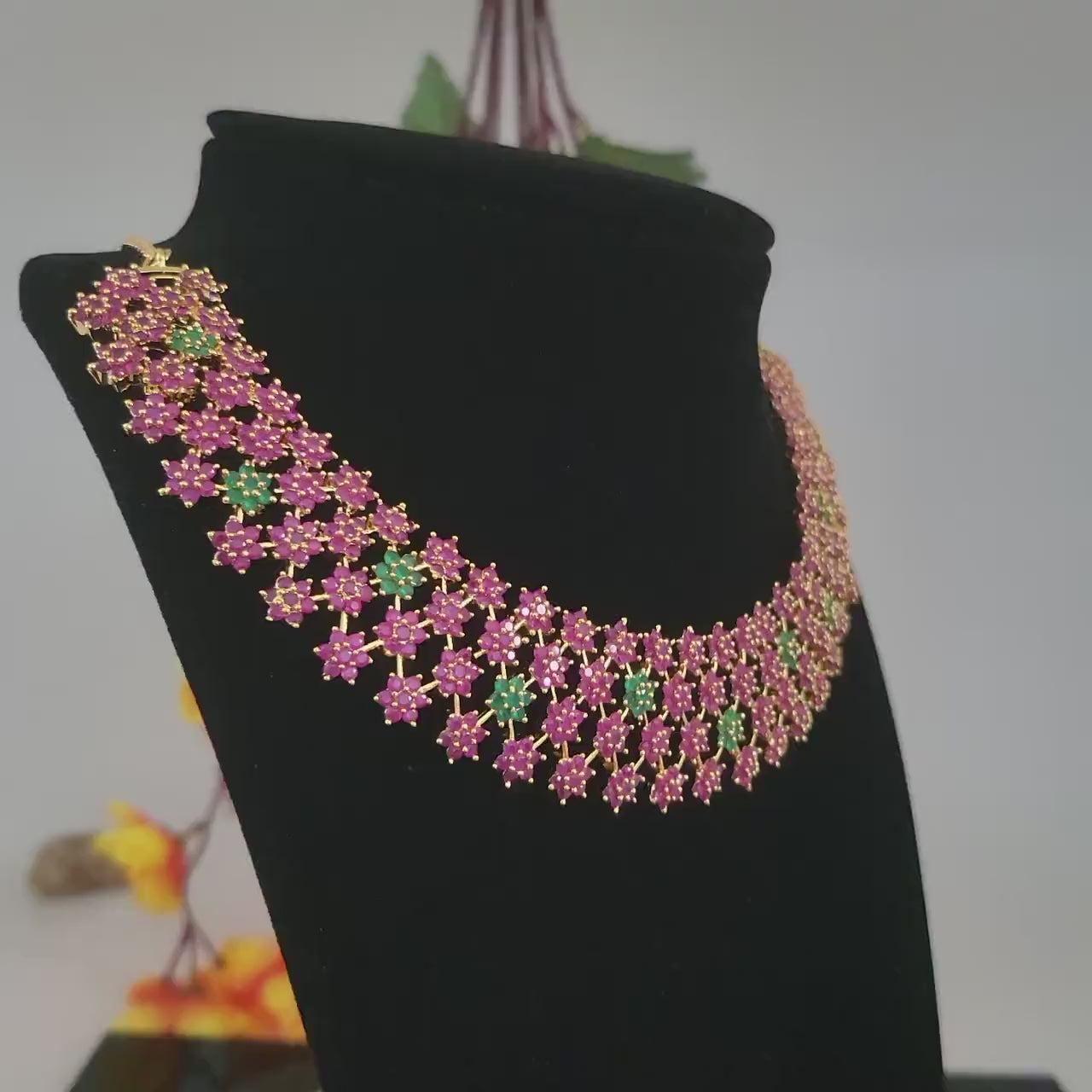 American Diamond Ruby Emerald Crystal star design gold choker necklace | Indian Bollywood Wedding Fashion Jewelry set | Statement Necklace