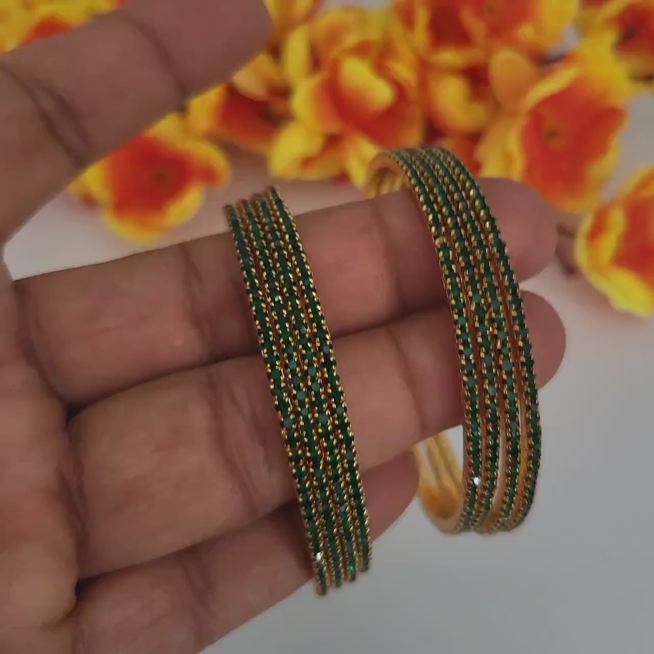 Gold Plated Green Stones bangles Set of 8pcs| Green Crystal bangle bracelet| CZ set bangles| Statement bangles| Gift for her| Indian Bangles