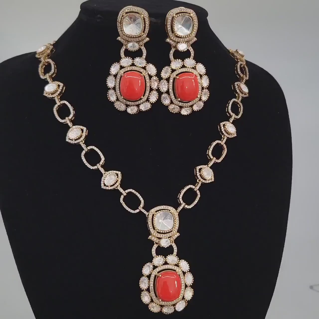 Statement Kundan Necklace & Earring Set| Doublet stone moissanite polki necklace| Sabyasachi inspired Indian Bridal Jewelry| Gift for her