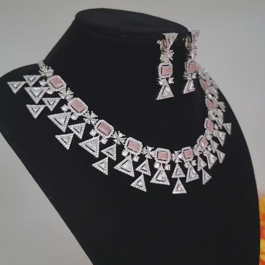 CZ Silver American Diamond Trendy Indian Wedding Jewelry Necklace|  Bollywood Bridal set| Blue Statement necklace Earring Set| Gift for her