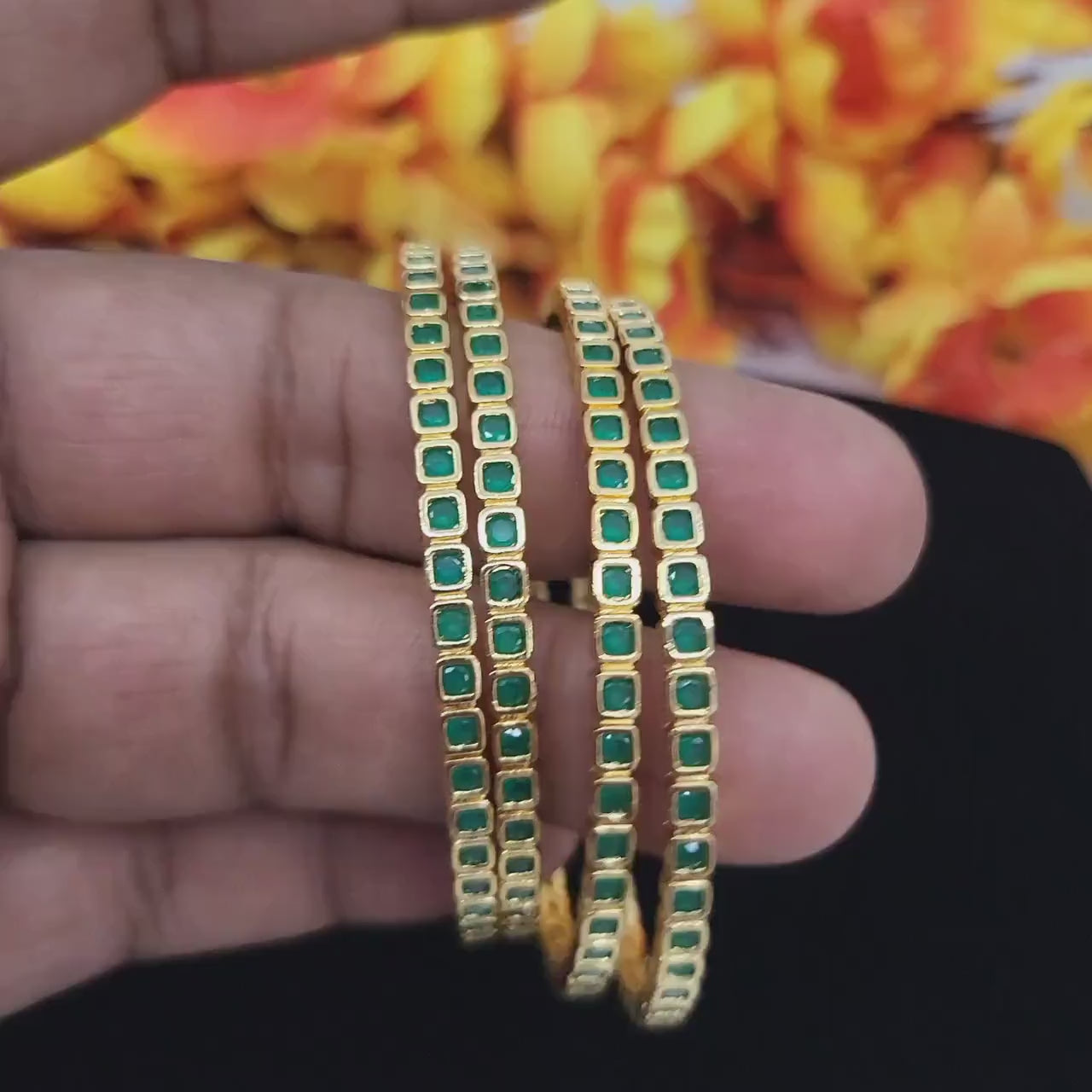 Emerald Green American diamond bangles set Gold polish| Indian Bridal Bangle set of 4 |Emerald Cz bangles | Daily wear one gram gold bangles