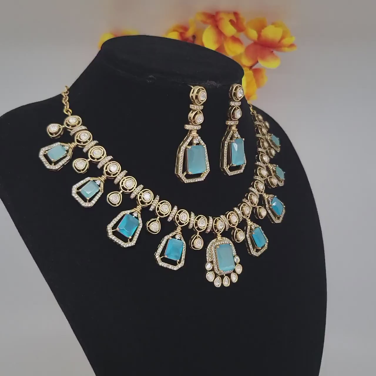 Victorian gold polish kundan necklace set| uncut polki diamond kundan stone necklace| indian wedding bridal statement necklace|gift for her