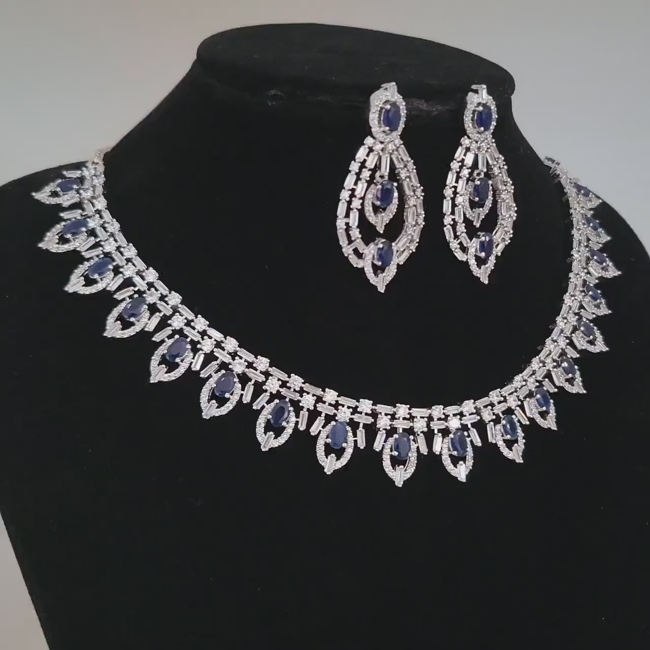 Silver Plated Emerald Crystal necklace | American diamond bridal necklace set |Bollywood Indian Pakistani AD necklace design |wedding set