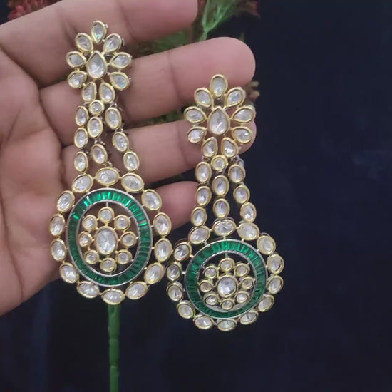 Indian Kundan Earrings Jewelry | Punjabi Kundan Earrings | Gold tone American Diamond Heavy Earrings | Indian Wedding Jewelry Earrings
