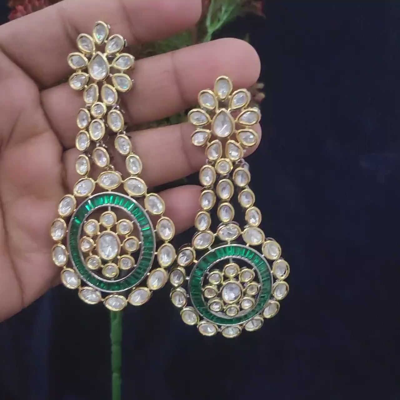 Indian Kundan Earrings Jewelry | Punjabi Kundan Earrings | Gold tone American Diamond Heavy Earrings | Indian Wedding Jewelry Earrings