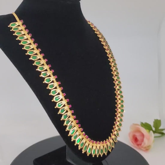 Gold plated south indian long necklace | traditional kerala nagapadam mala | temple jewelry south indian style long haram designs