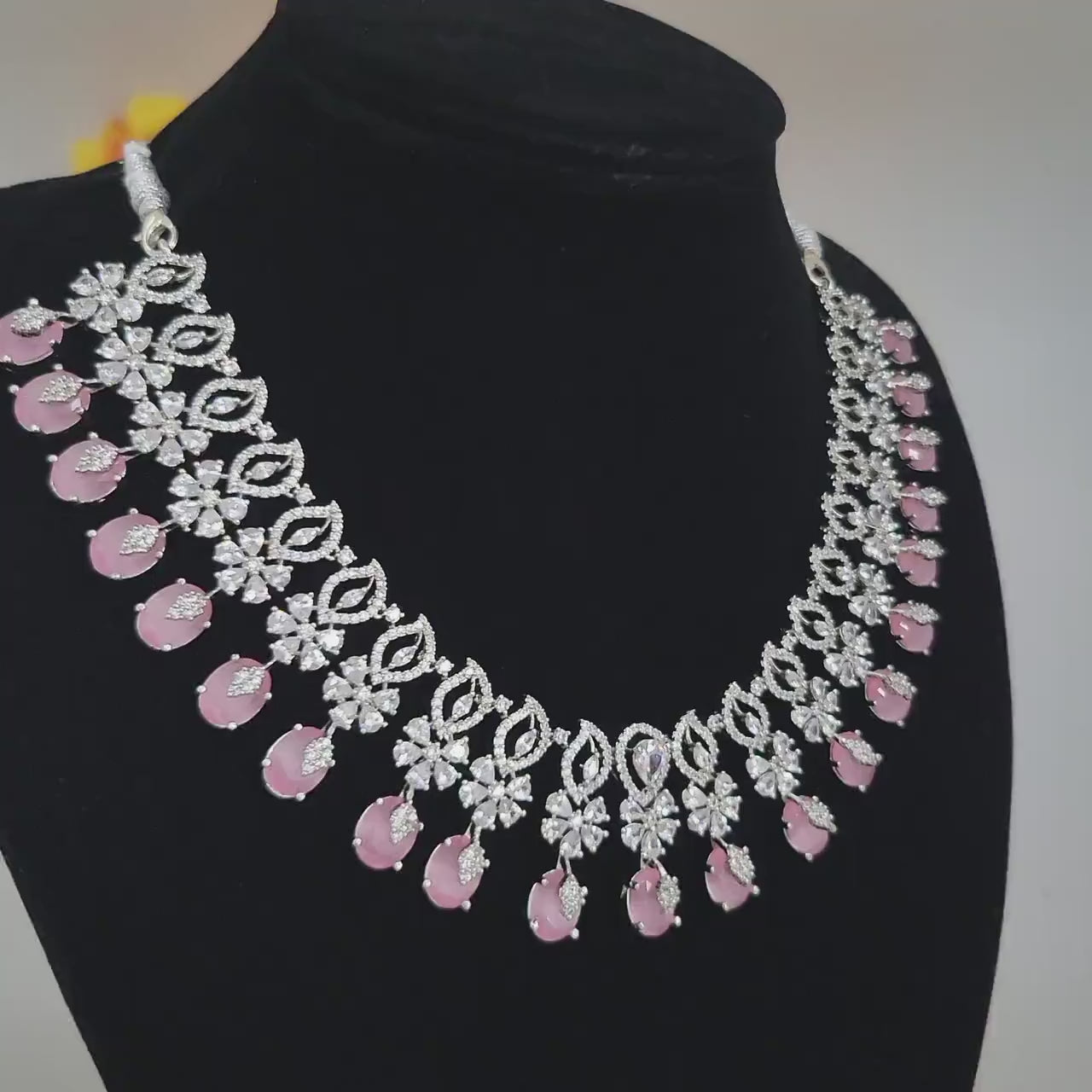 Silver american diamond mint-green cz choker necklace| indian wedding jewelry| bollywood indian/pakistani necklace| statement necklace